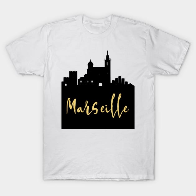 MARSEILLE FRANCE DESIGNER SILHOUETTE SKYLINE ART T-Shirt by deificusArt